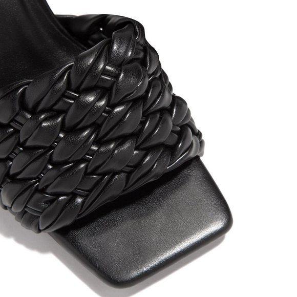 NEW🔥 Black Open Toe Braided Woven Band Stiletto Heel Slide Mules Sandal Slip-On - Picture 5 of 6